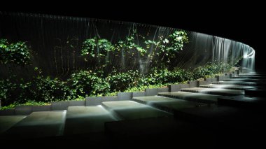 Krasnodar 'daki Galitskogo Parkı' ndan akan bir kase şeklinde gece çeşmesi.