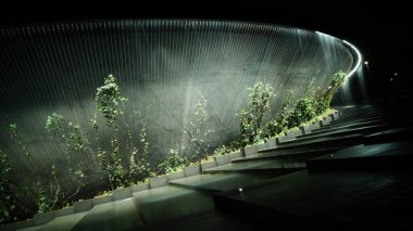 Krasnodar 'daki Galitskogo Parkı' ndan akan bir kase şeklinde gece çeşmesi.