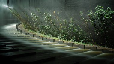 Krasnodar 'daki Galitskogo Parkı' ndan akan bir kase şeklinde gece çeşmesi.