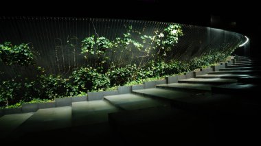 Krasnodar 'daki Galitskogo Parkı' ndan akan bir kase şeklinde gece çeşmesi.