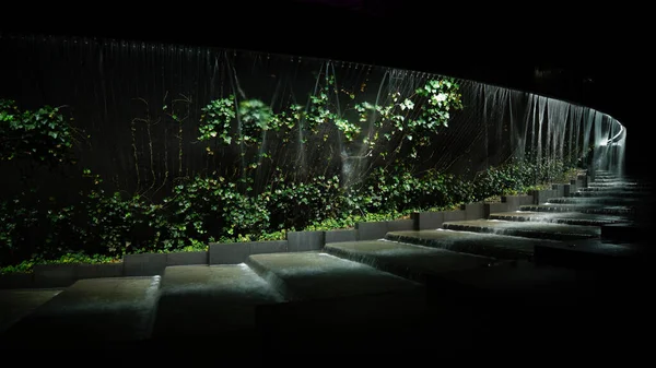 Krasnodar 'daki Galitskogo Parkı' ndan akan bir kase şeklinde gece çeşmesi.