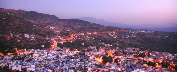 Puesta Sol Ciudad Chefchaouen Norte Marruecos Noroeste África — Foto de Stock