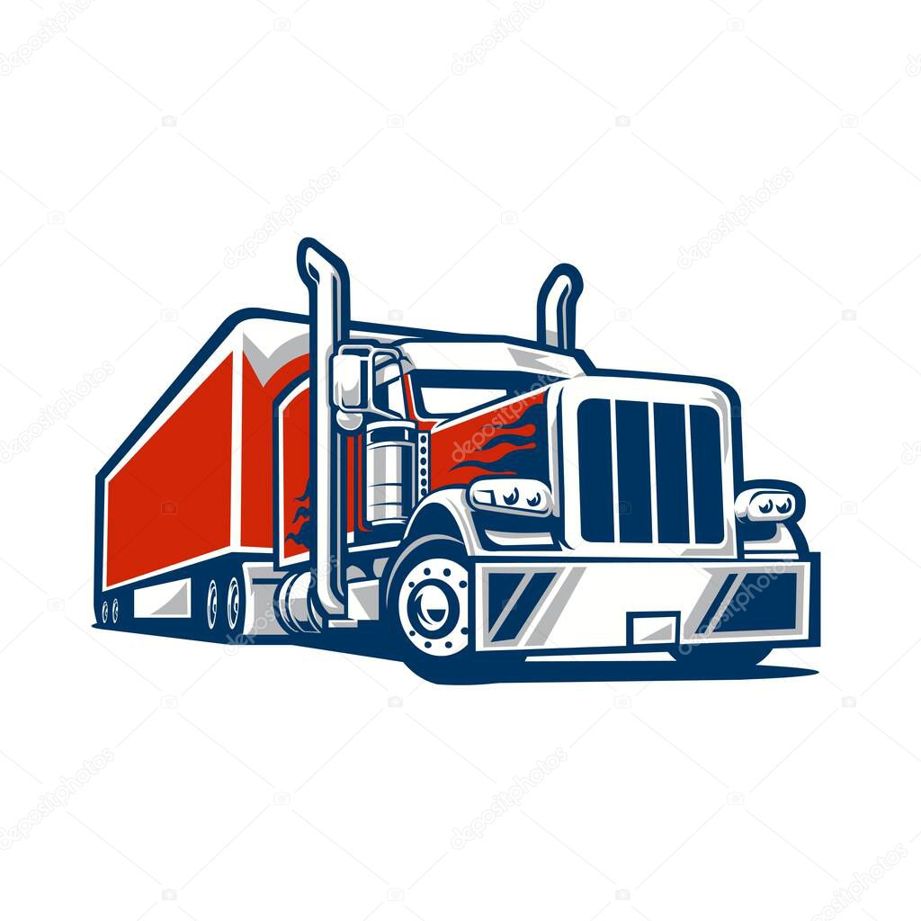 Semi truck 18 wheeler trailer sleeper truck big rig side view vector illustration in white background. Best for trucking and freight industry