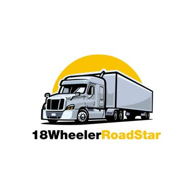 18 Wheeler yol yıldızı logo şablonu için hazır. Taşımacılık ve taşımacılıkla ilgili sanayi logosu için en iyisi
