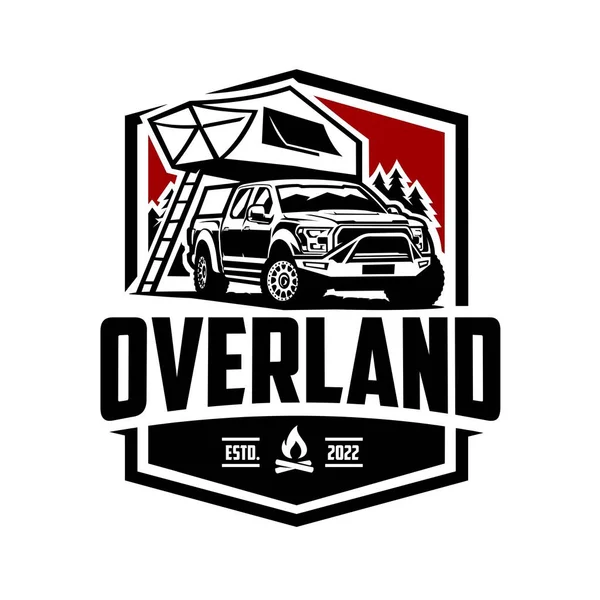 Overland Karavan Truck Emblém Odznak Hotové Logo Vektor Izolované Bílém — Stockový vektor