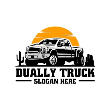 Çöl logosu illüstrasyonunda ikili kamyon dizeli izole edildi.