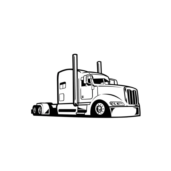 Big Rig Silhouette Black White Semi Truck Vector Isolated — Vector de stock
