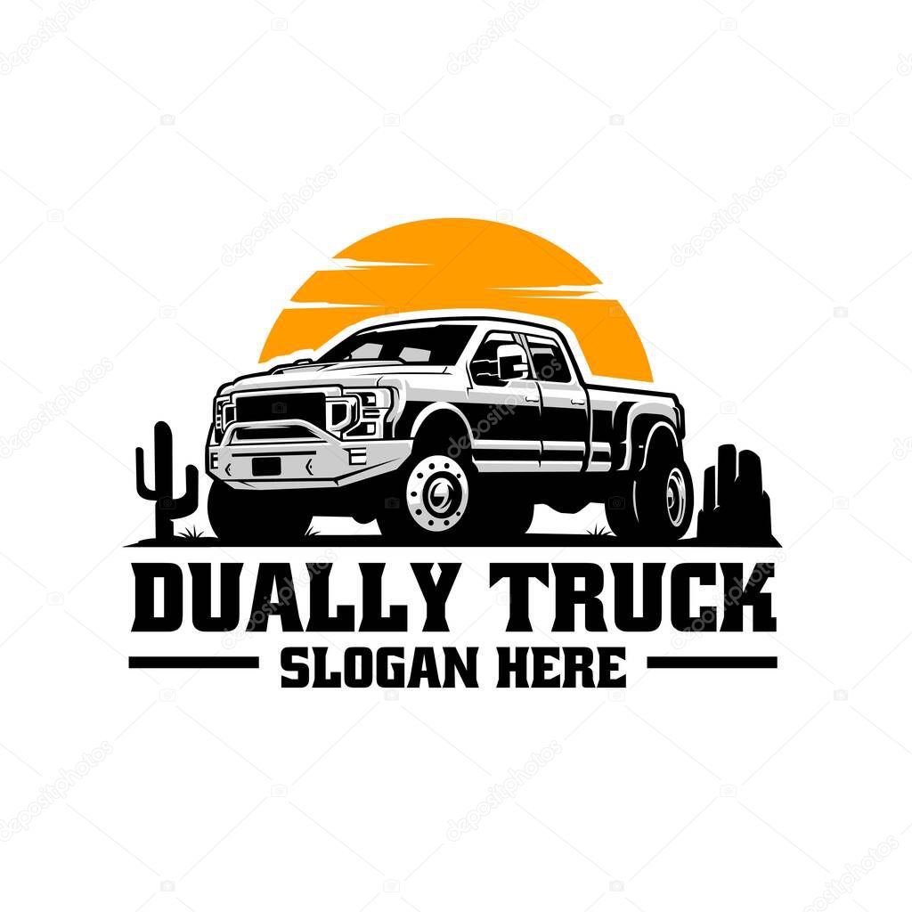Dually truck diesel in desert logo vector illustration isolated