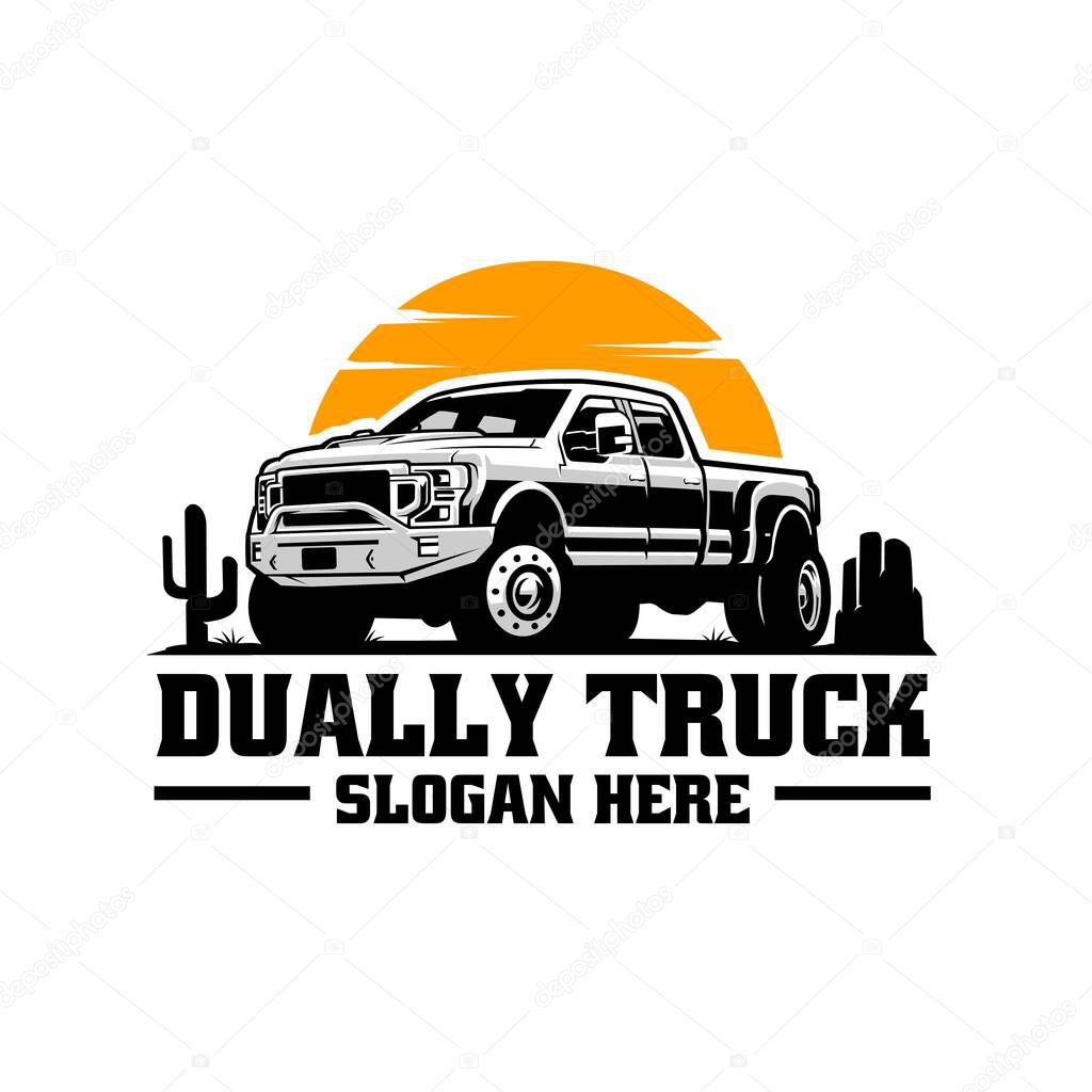 Dually truck diesel in desert logo vector illustration isolated