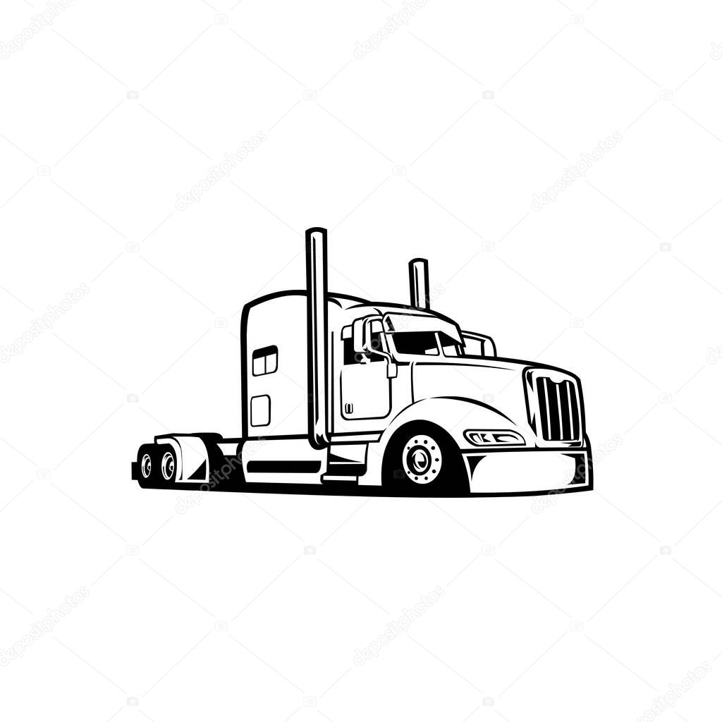 Big rig silhouette. Black and white semi truck vector isolated