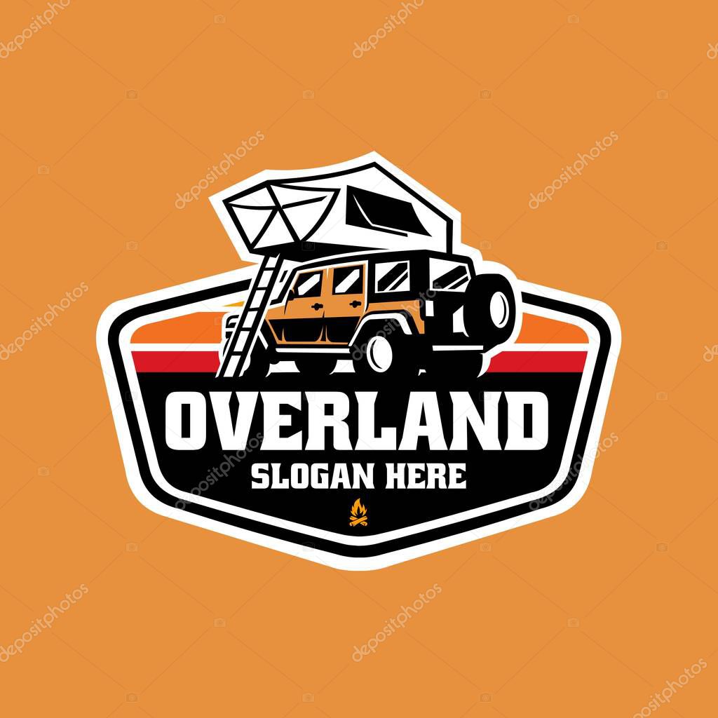 Overland rooftent badge emblem logo concept. Overland Vehicle 4x4 Adventure logo Vector Isolated