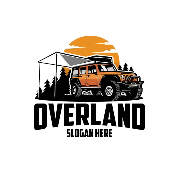 Overland Karavan Lese Vektorové Logo Ilustrace Nejlepší Pro Karavan Van — Stockový vektor