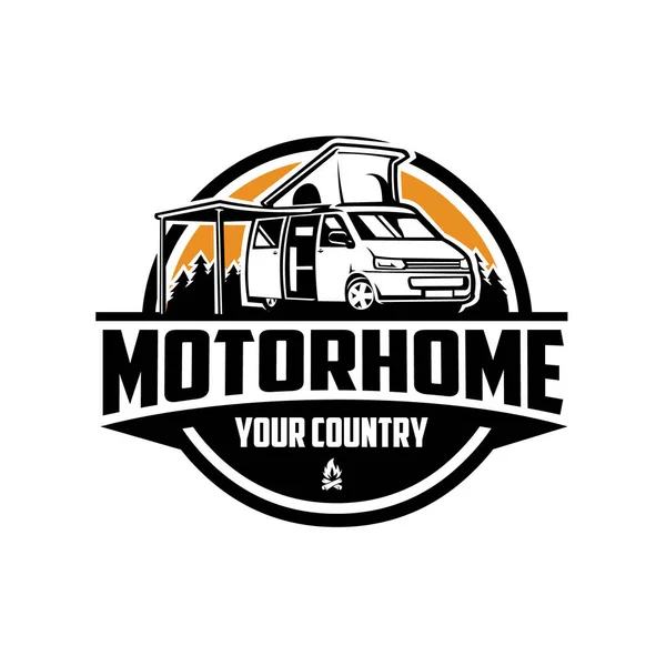 Motorhome Camper Van Emblemă Cerc Logo Eticheta Vector — Vector de stoc