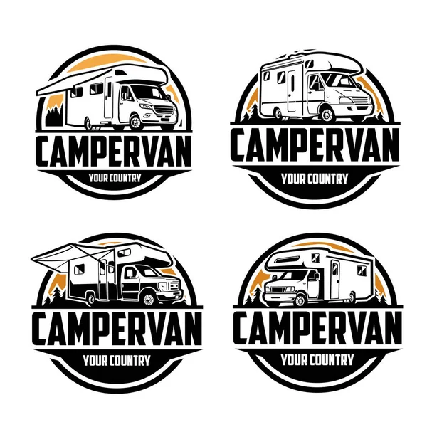 Camper Van Logo Design Ready Made Circle Emblem Logo Motorhome — 스톡 벡터