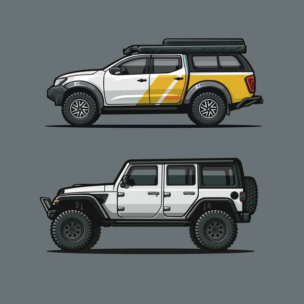 Overland Truck Side View Set Pachet Izolat Vector — Vector de stoc