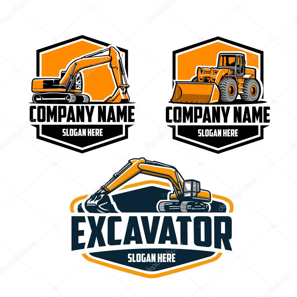 Excavating company ready made emblem badge bundle set logo vector isolated in white background