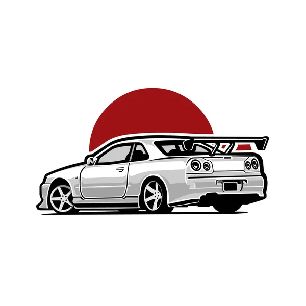Japanese Jdm Sport Car Rear View Vector Illustration White Background — Stock Vector