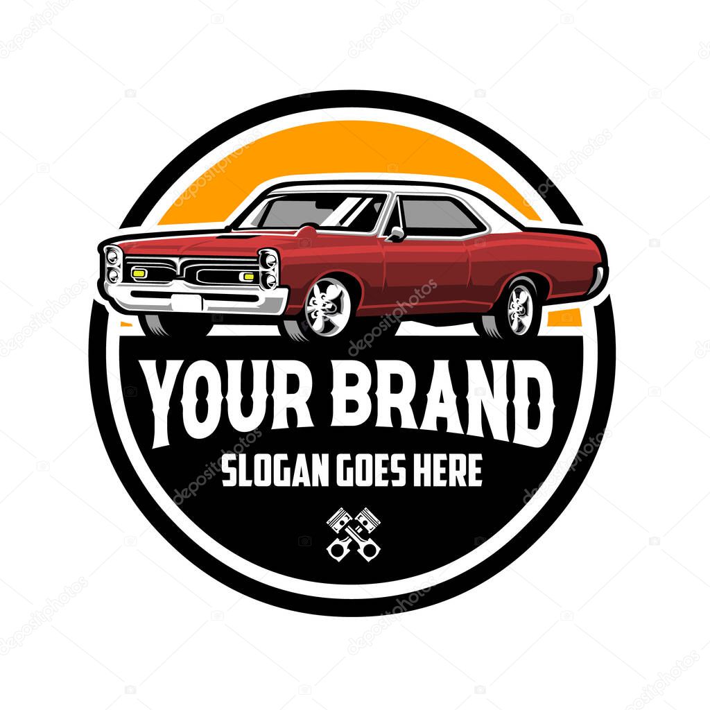 Premium classic american muscle car circle badge emblem logo. Best for automotive related industry
