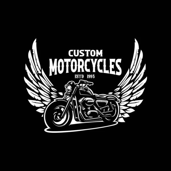 Custom Motorcycles Grunge Emblem Logo Design Vector Black Background Best — Stock Vector