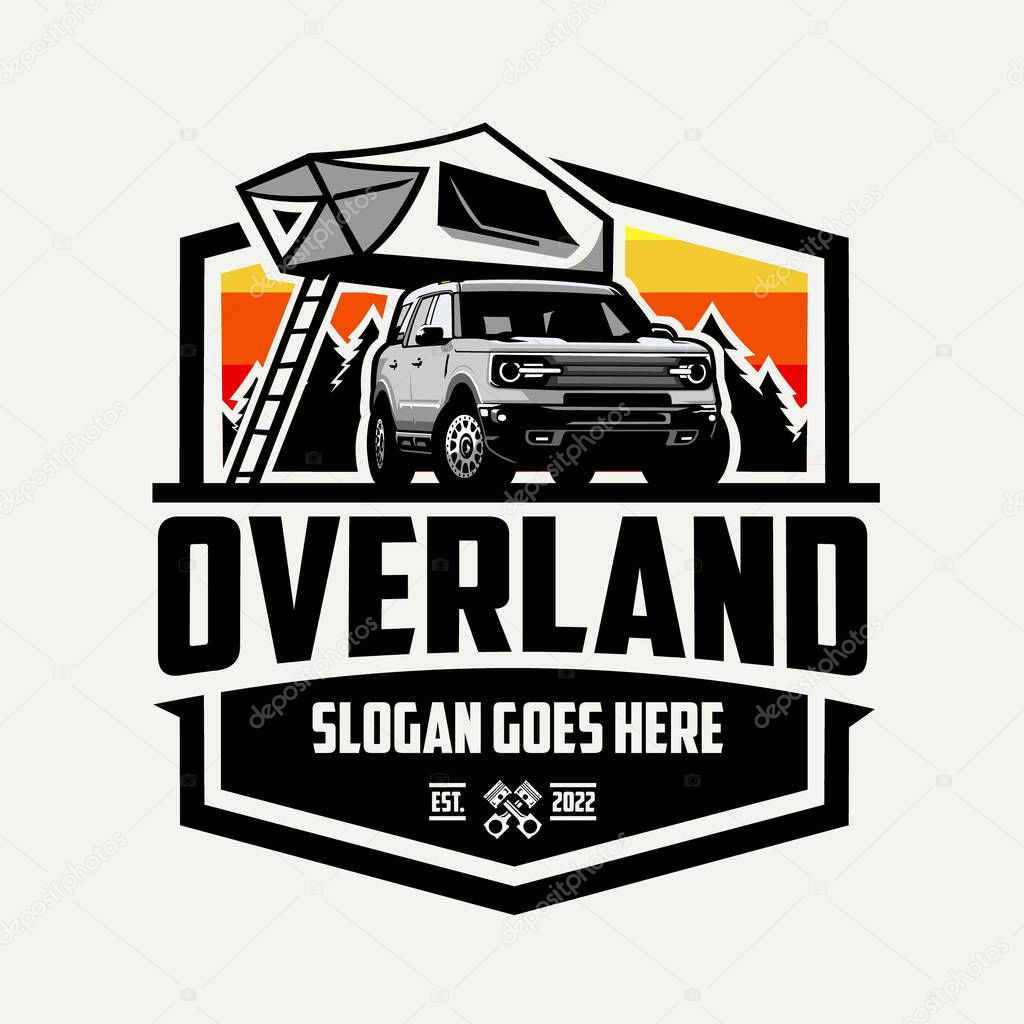 Overland with rooftent camping in outdoor badge emblem logo vector