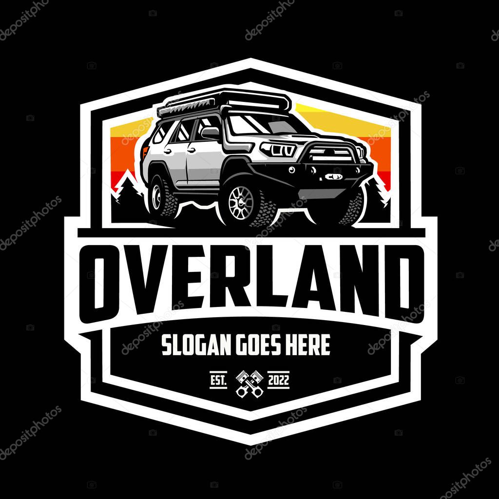 Overland adventure SUV badge emblem logo vector illustration. Best for outdoor sport related industry