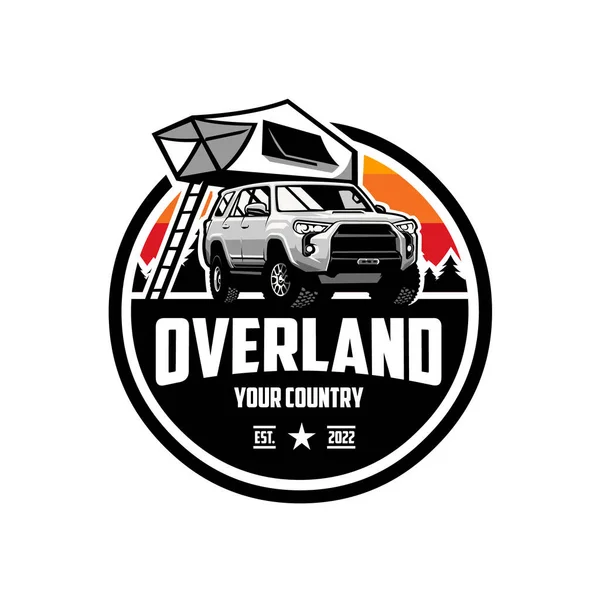 Overland Suv Camión Camper Círculo Emblema Insignia Vector Aislado — Archivo Imágenes Vectoriales