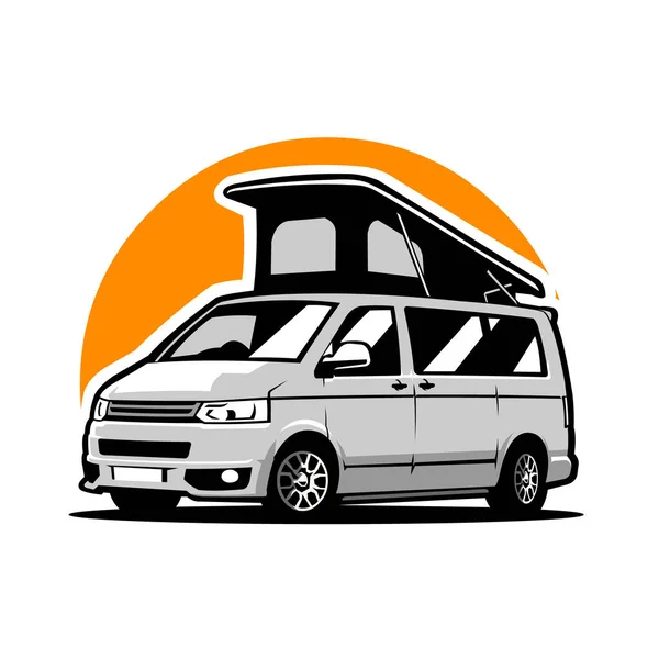 Premium Campervan Silhouet Vector Illustratie Geïsoleerd Witte Achtergrond — Stockvector