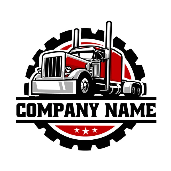 Semi Truck Flat Bed Wheeler Freight Vector Circle Emblem Logo — vektorikuva