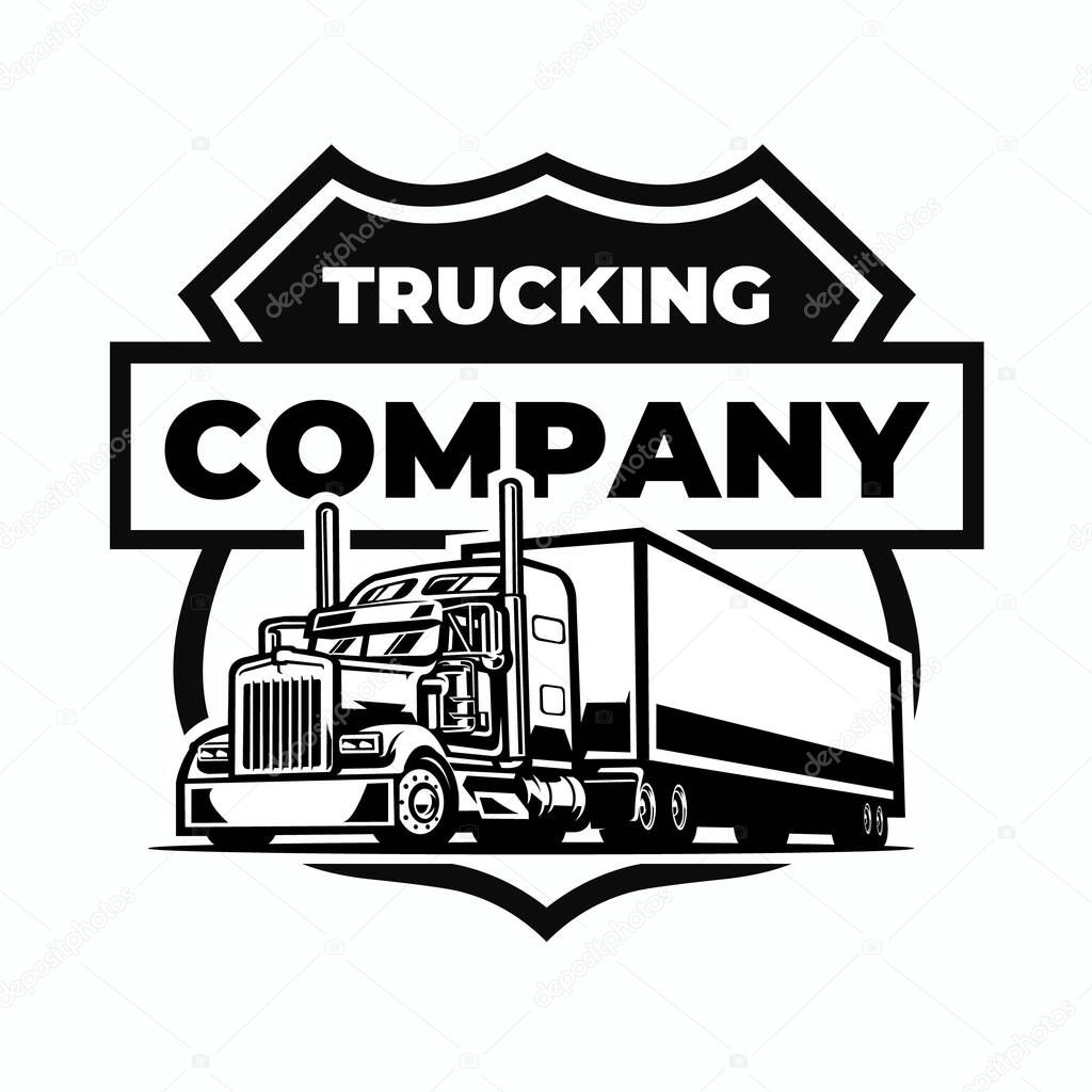 Monochrome Trucking Company Emblem Badge Ready Made Logo Vector Isolated. Best for trucking and freight related industry