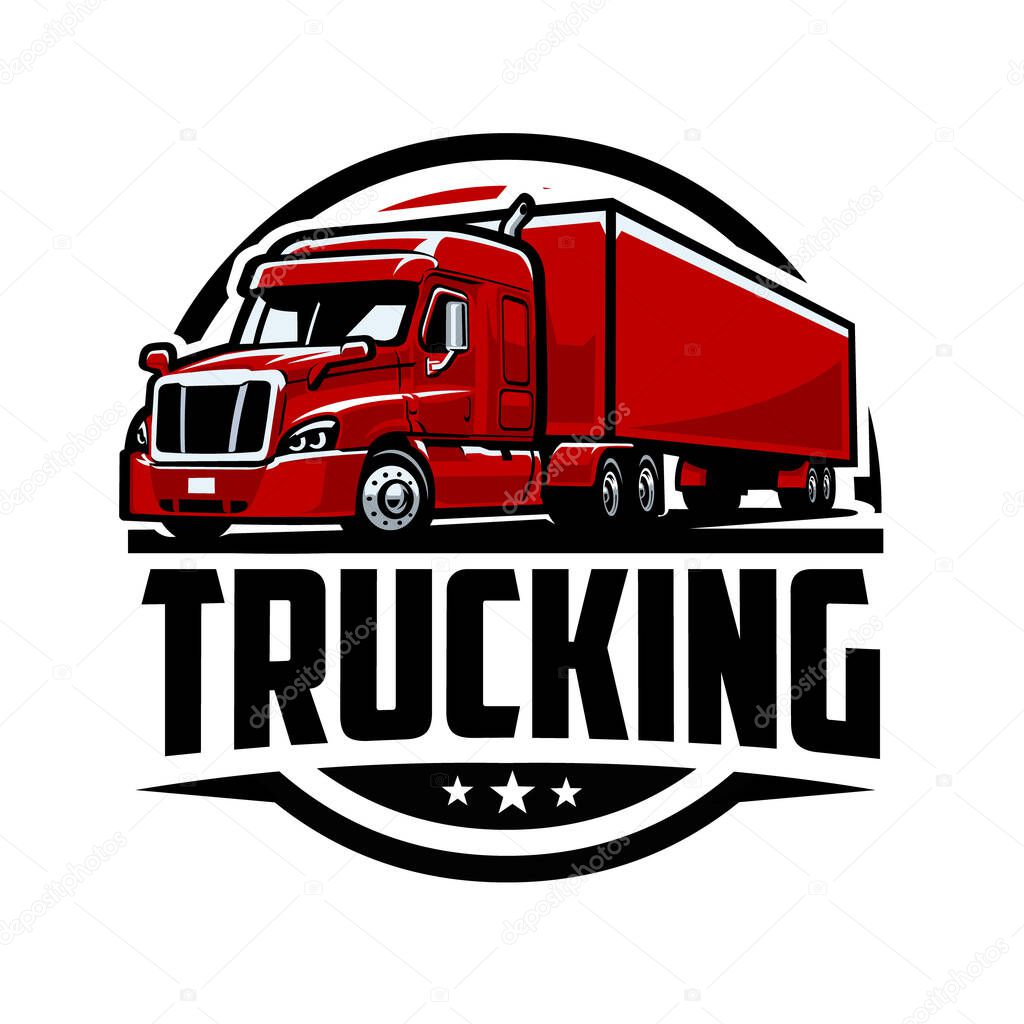 Trucking 18 wheeler big rig company logo badge vector isolated. Best for trucking and freight related industry