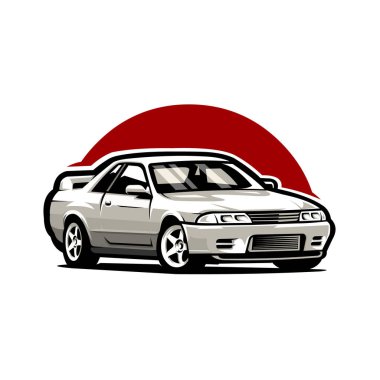 Japon Spor Arabası JDM Vektör İllüstrasyonu Beyaz Arkaplanda İzole Edildi