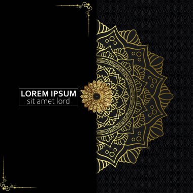 Lüks altın mandala düğün davetiyesi, kitap kapağı için süslü bir arka plan