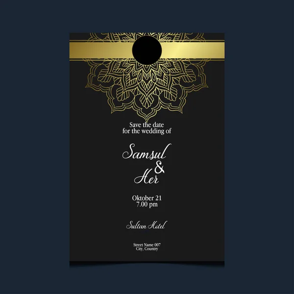 奢华的金色曼达罗华丽的背景婚宴请柬 书籍封面 — 图库矢量图片