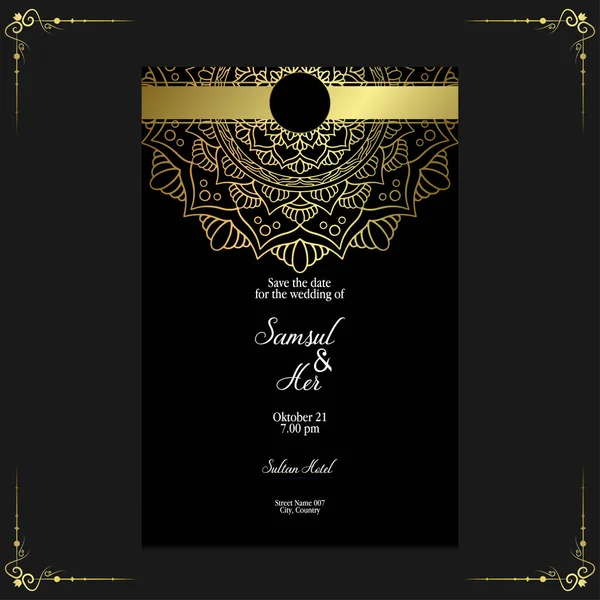 奢华的金色曼达罗华丽的背景婚宴请柬 书籍封面 — 图库矢量图片
