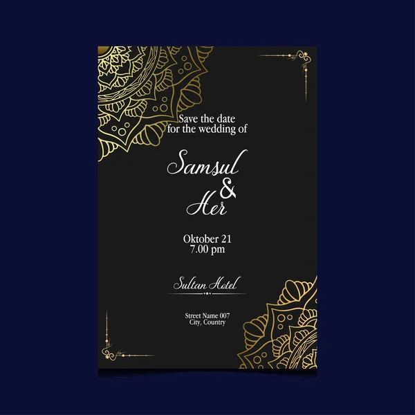 Luxury Gold Mandala Ornate Background Wedding Invitation Book Cover — Stock Vector