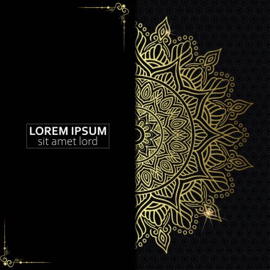 Lüks altın mandala düğün davetiyesi için dekoratif arka plan, mandala tarzı premium vektör içeren kitap kapağı