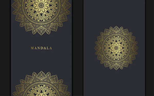 Luxury Gold Mandala Ornate Background Wedding Invitation Book Cover — Stock Vector