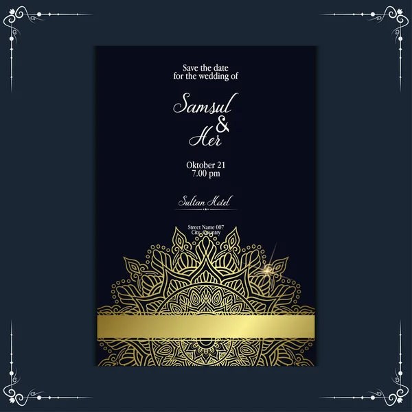 Fondo Adornado Mandala Oro Lujo Para Invitación Boda Cubierta Del — Archivo Imágenes Vectoriales