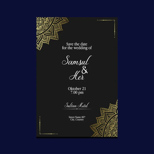 Fondo Adornado Mandala Oro Lujo Para Invitación Boda Cubierta Del — Vector de stock