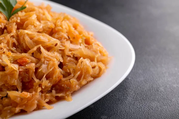 stock image Traditional Homemade Stewed cabbage on white plate