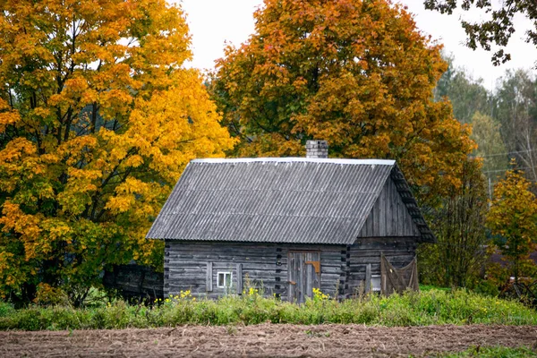 Stary drewniany budynek małej łaźni na wsi. — Zdjęcie stockowe