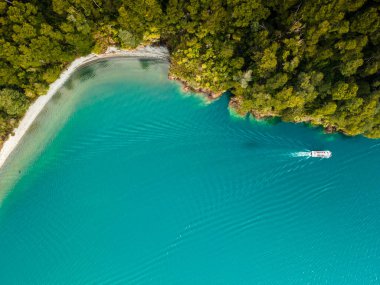 Güney Şili 'deki Todos los Santos Gölü kıyısındaki bir geminin tepeden görünüşü.