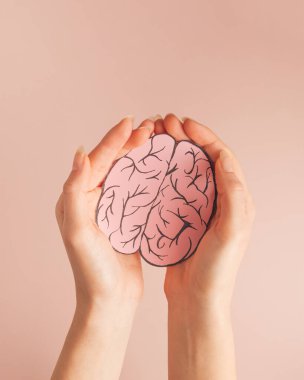 Hands holding paper brain