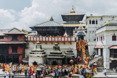 kathmandu,Nepal - Aug 8, 2022 : Hindu devotees at pashupatinath temple to offer prayers to god. Pashupatinath Temple is one of the most popular and biggest Hindu Temple in the world.