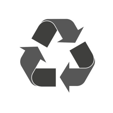 Tek renkli geri dönüşüm işareti. Geri dönüşüm logosu dizaynı. Ekoloji ikonu şablonu. Çevre dostu kavram. Vektör illüstrasyonu