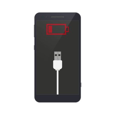 Düşük pil simgesi kullan. Telefon şarjı bitti. Düşük pil işareti. Vektör illüstrasyonu