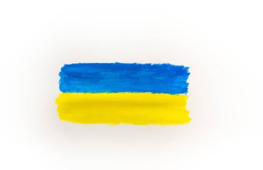 Ukrayna bayrağı beyaz arka planda sarı-mavi renklerdir. Boyalarla çiz. Ukrayna 'ya destek. Savaş yok. Ukrayna 'da barış için
