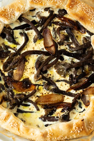 Quiche Lorraine Pie Mushrooms Onions Minimalist Style — Photo