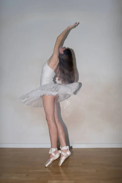 Ballerina Pózování Bílém Pozadí — Stock fotografie