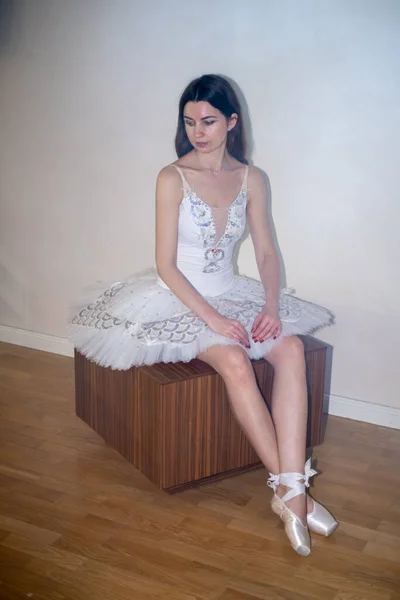 Ballerina White Tutu Sits Bedside Table —  Fotos de Stock